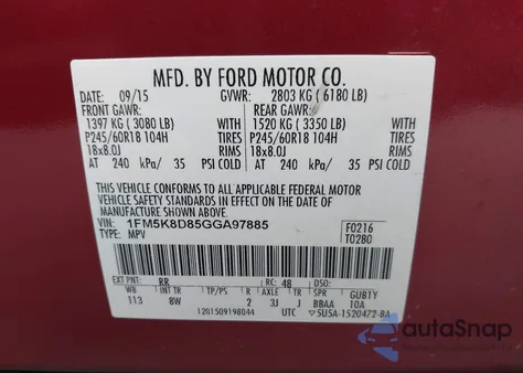 2016 Ford Explorer Xlt z USA, uszkodzony, nr VIN 1FM5K8D85GGA97885